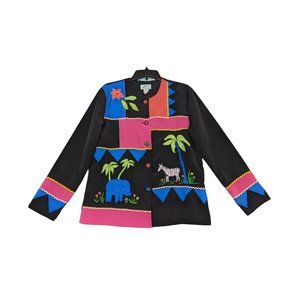 Vtg  80s GW Division Graff Blazer Jacket Color Block art wear zebra elephant M